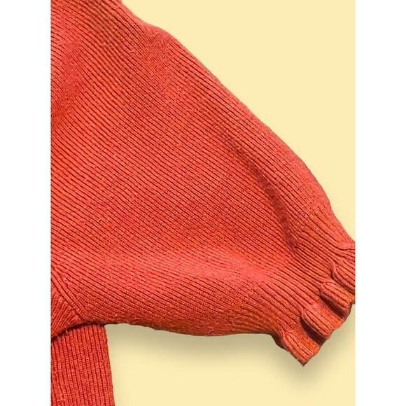 Ann Taylor Loft Square Neck Short Ruffle Sleeve Knit Blouse Women Orange Rust S - Picture 4 of 5